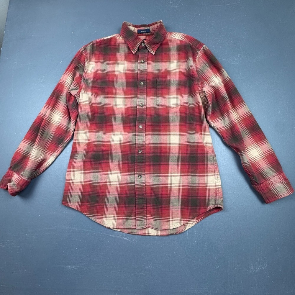 Pendleton Men's Medium Red Green Plaid Flannel Shirt Long Sleeve Button Up Mason